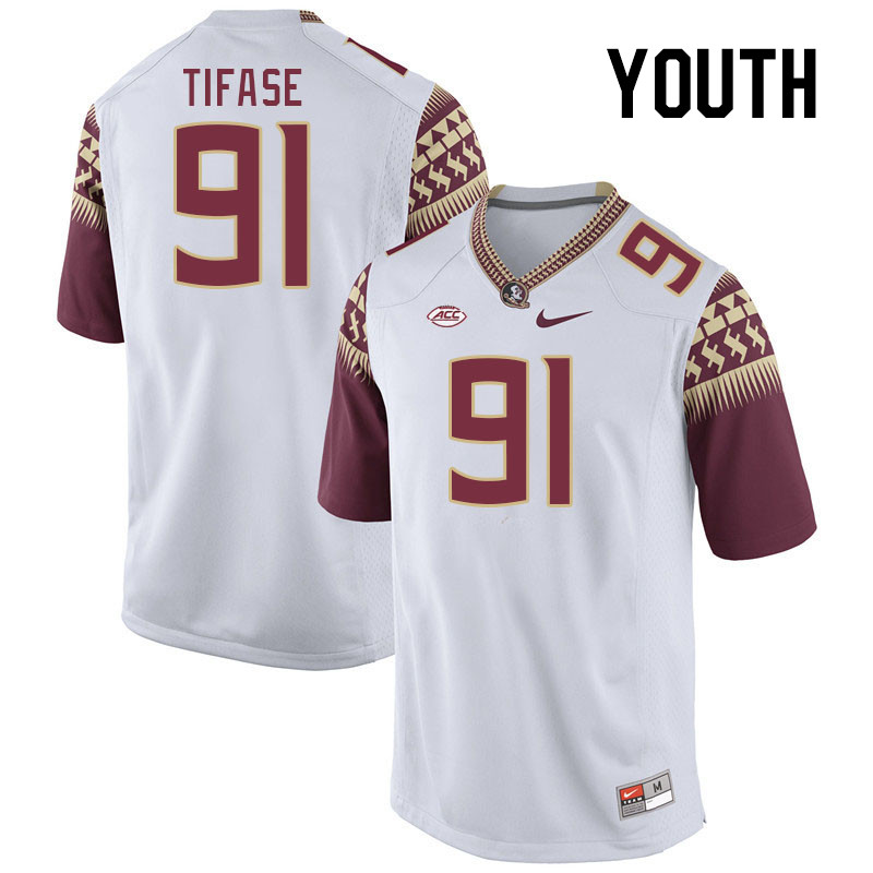Youth #91 Ayobami Tifase Florida State Seminoles College Football Jerseys Stitched-White - Click Image to Close